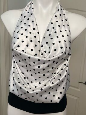 VENUS White Satin Polka Dot Halter Cowl Neck satin finish